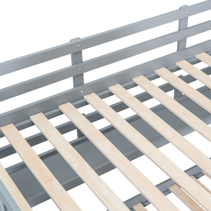 Lit superposé gris avec glissoire, tablettes et tiroirs, structure en bois massif pour un soutien gris, taille 2 3 Design unique