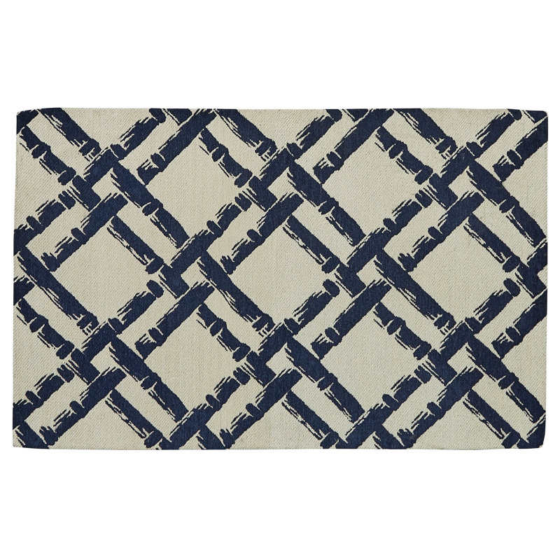 Tapis bleu / gris en chenille tissé à la main à motif géométrique Jaraad, Rectangle 2 pi x 3 pi