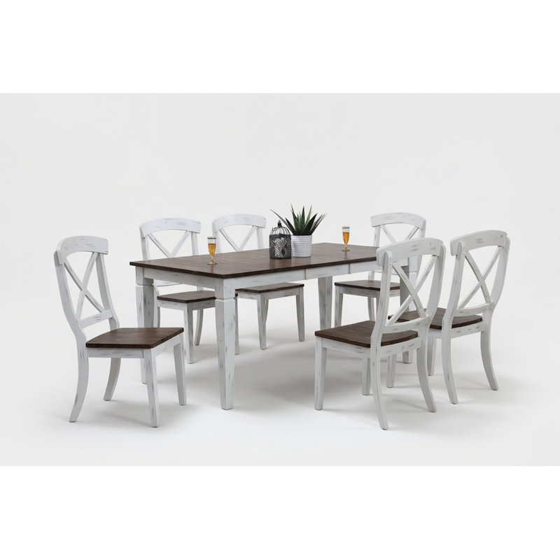 Chezney 6 - Person Solid Wood Solid Wood Top Four Leg Dining Set In White & Brown With 15" Butterfly Leaf