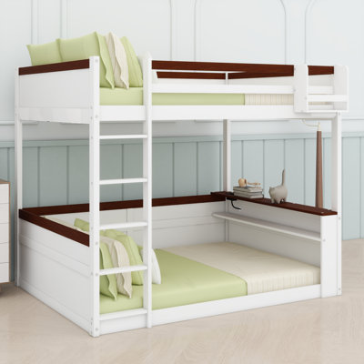 Wooden Bunk Bed With Built-In Shelves
