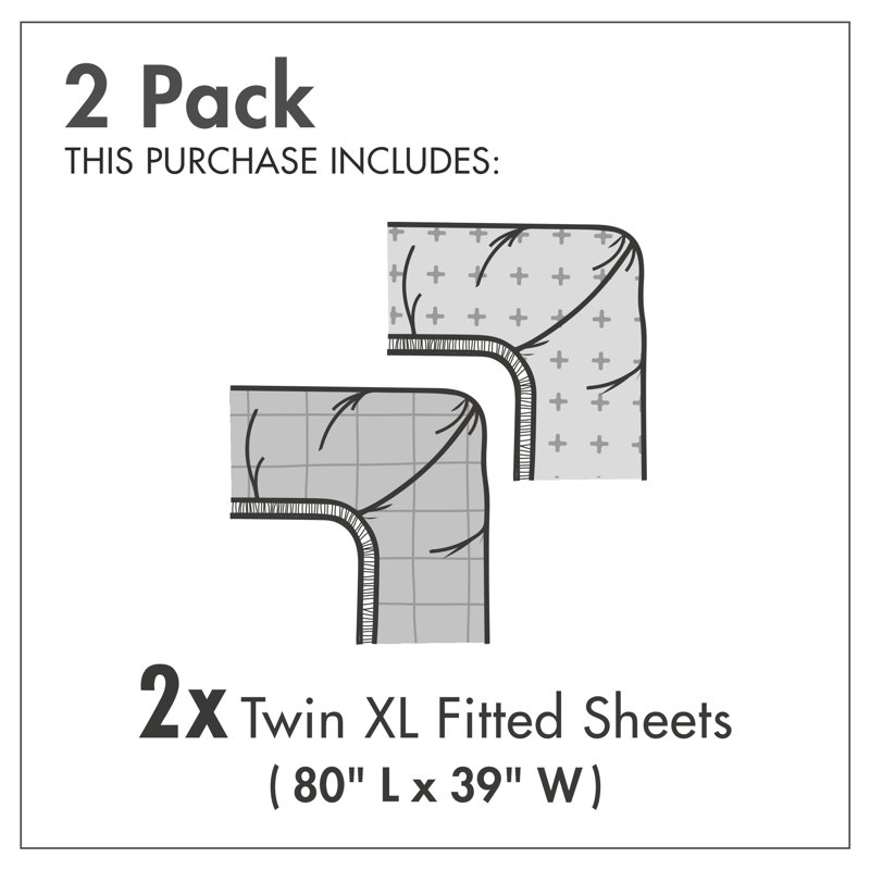 Ambesonne Christmas Fitted Sheet 2-Pack Tree Branches Bells, Twin Extra Long Fitted Sheet, Pale Blue/Gray Marble