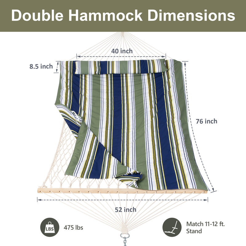 Hamac double à barre d'écartement Volkrad, Navy/Dark Green Striped