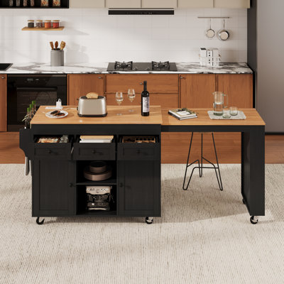 Îlot de cuisine moderne Willow avec table extensible, rangement spacieux et station de charge intégrée