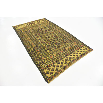 Tapis beige en laine 4 pi x 6 pi 6 po one-of-kind à la main noué la Warminster