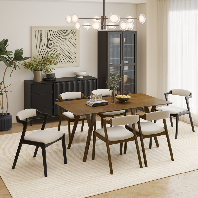 Needham Modern Dining Set, Dining Table With Chairs, Walnut/Black, 7
