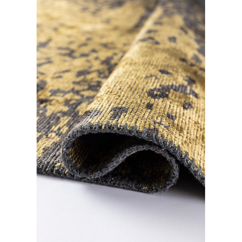 Abstract Flatweave Charcoal/Yellow Area Rug, Rectangle 7'10" x 11'2"