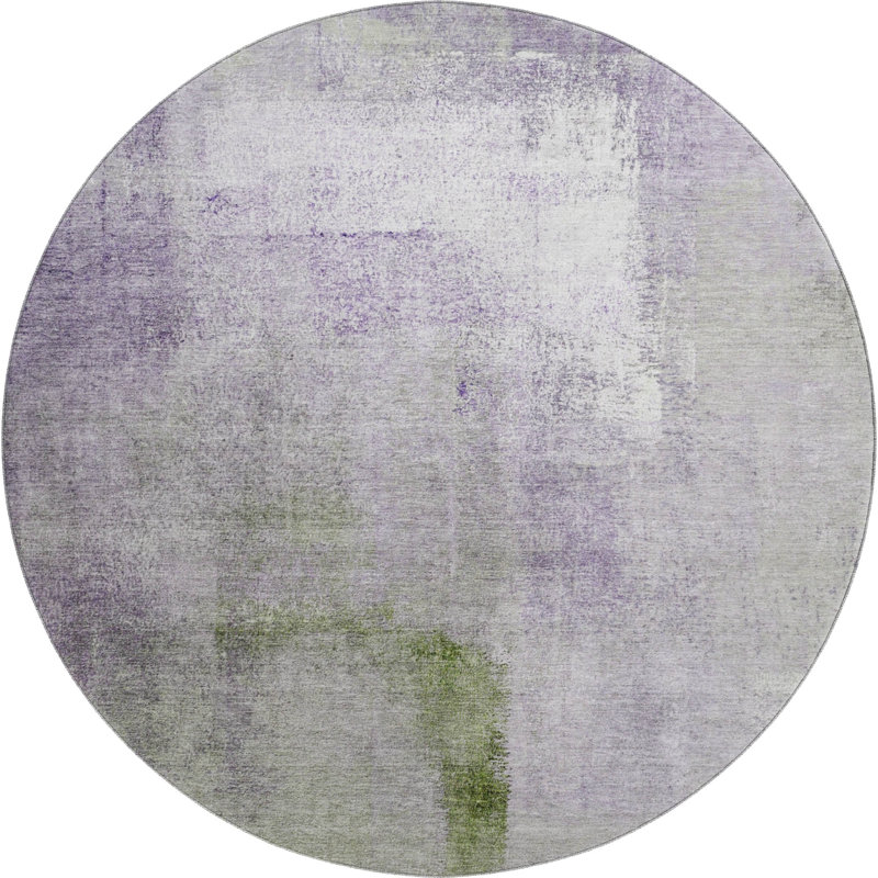 Premium Machine Washable Prisco Purple Rug, Round 8'
