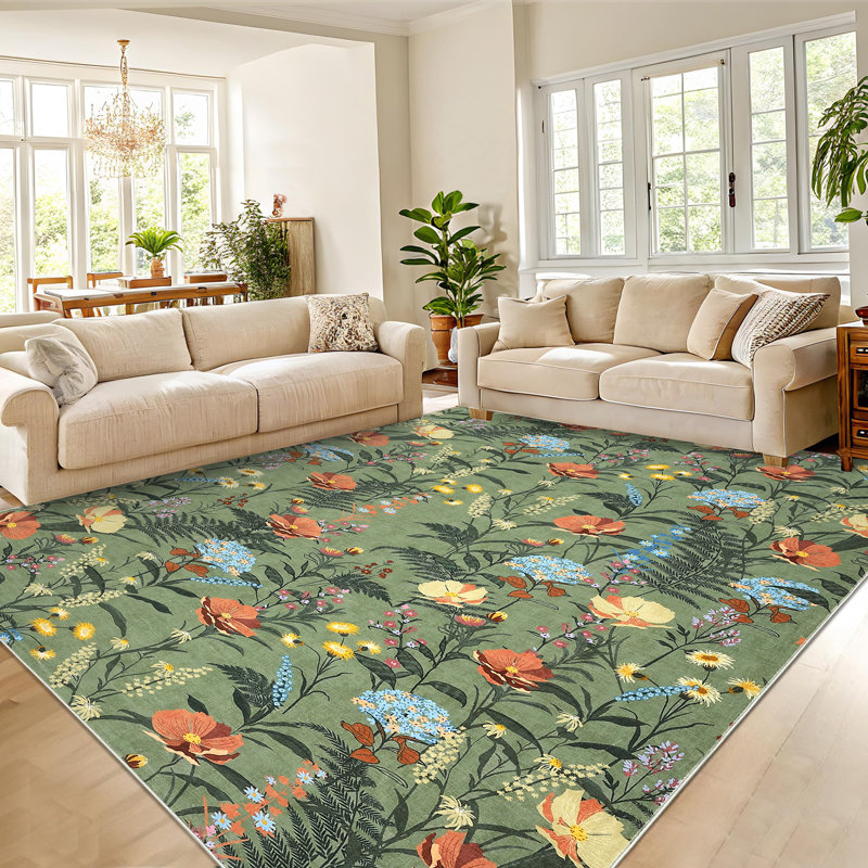 Modern Area Rugs Flower Accent CarpetNon-Slip Area Rug Farmhouse Throw Rugs for BedroomLiving RoomOffice, Rectangle 5' x 7'