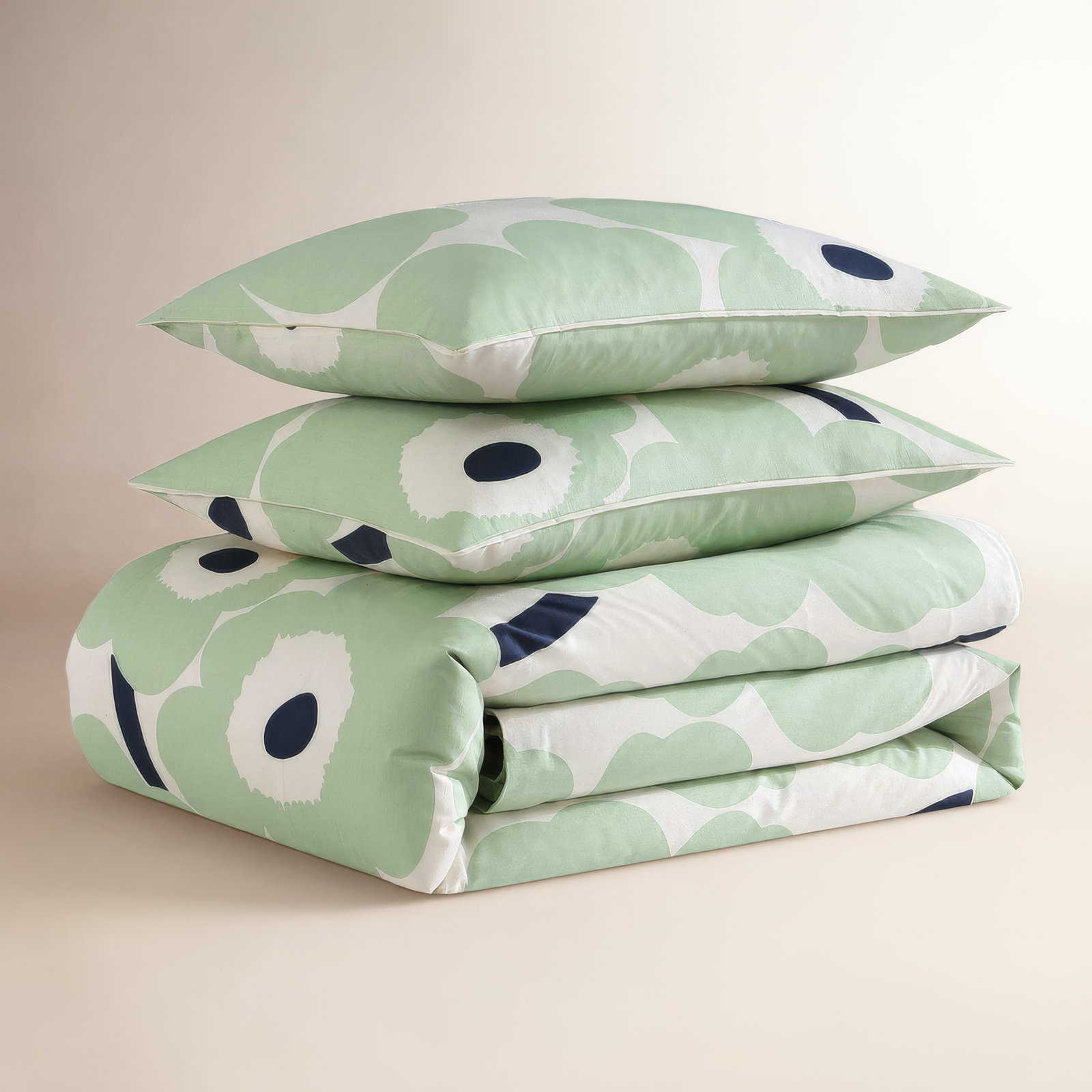 Marimekko Unikko Cotton Duvet Cover Set, Queen Duvet Cover + 2 Standard Shams, Green/Black/White