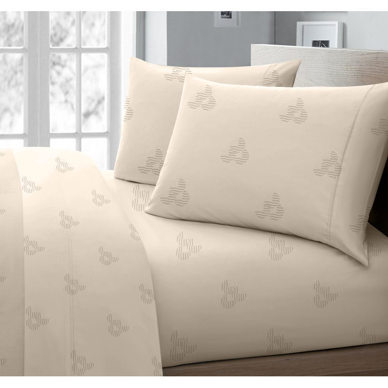 300 Thread Count 100% Cotton Jacquard Sheet Set in Sateen Weave, Beige Patriot, Full Sheet Set with 2 Pillowcases