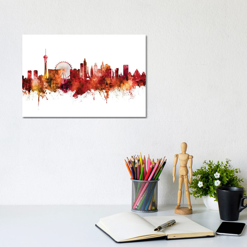 Las Vegas Nevada Skyline Red by Michael Tompsett - Wrapped Canvas Print, 20.32 cm H x 30.48 cm W
