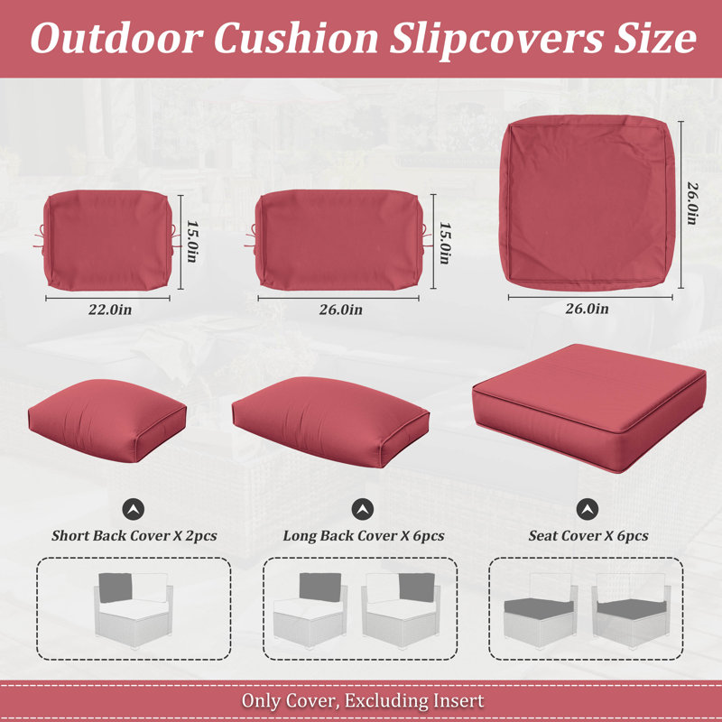 14-Piece Outdoor Seating Group Cushion Cover, Only Covers, Fuchsia Red