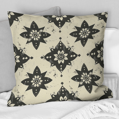 Vintage Black Floral Mosaic Tiles III - Floral Pillow