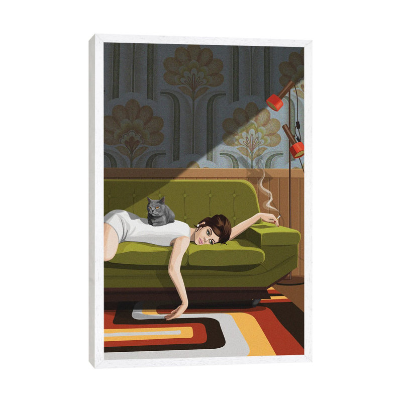 Waiting Game by ArtCatIllustrated - Floater Frame Gallery-Wrapped Canvas Giclée on Canvas, 101.6 cm H x 66.04 cm W, White