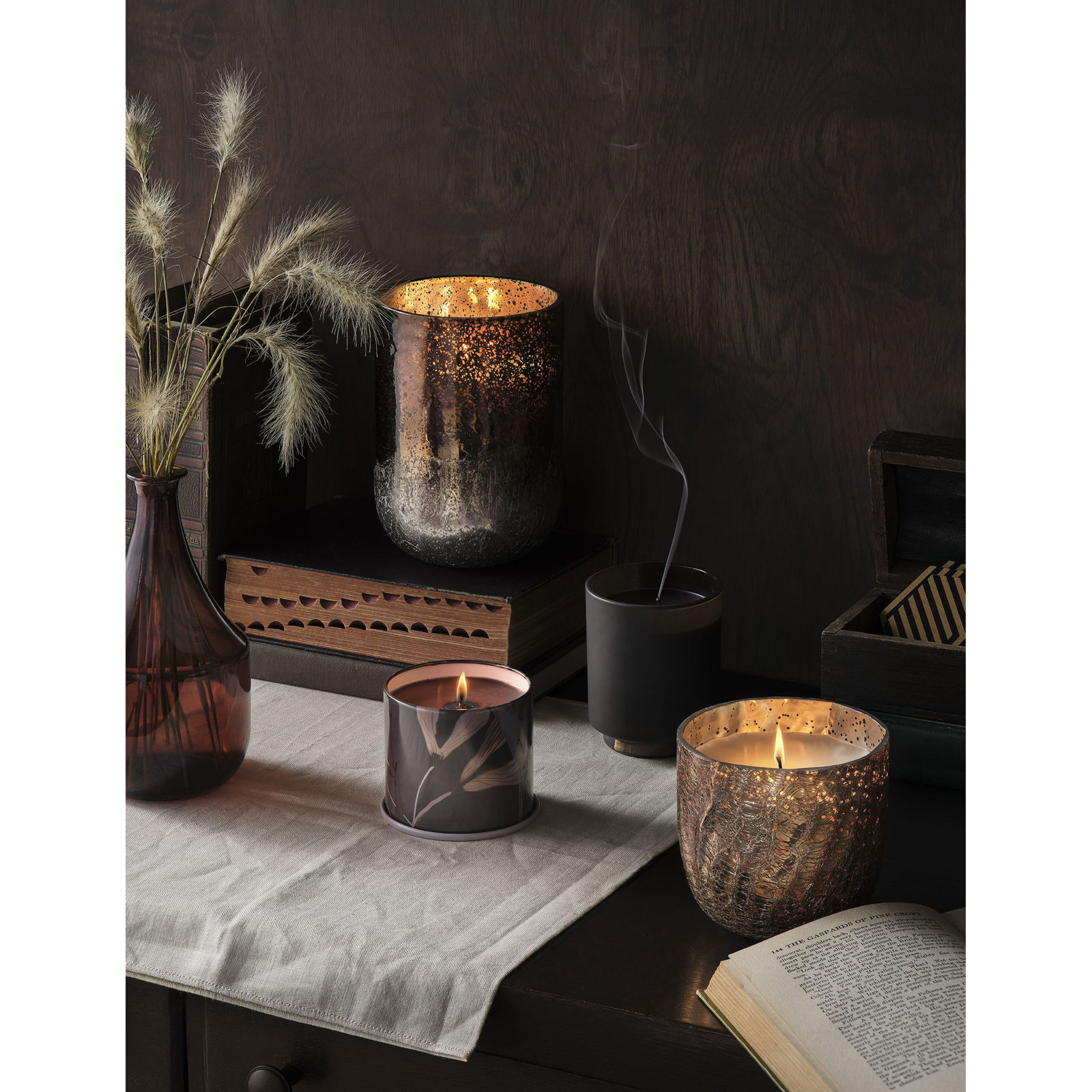  Noble Holiday Woodfire Small Radiant Glass Candle, Large Radiant Glass