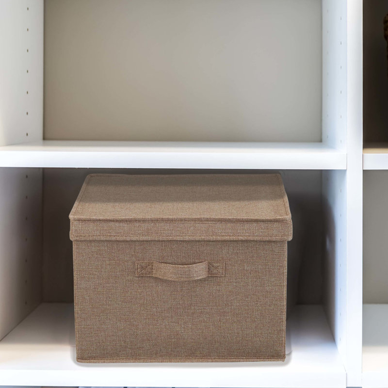 Latte Linen Wide Collapsible Storage Box with Lid, Set of 2