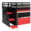 Lit mezzanine simple TG avec bureau coulissant et lit gigogne simple, bureau d'étude en bois massif noir et rouge et panneau de fibres à densité moyenne