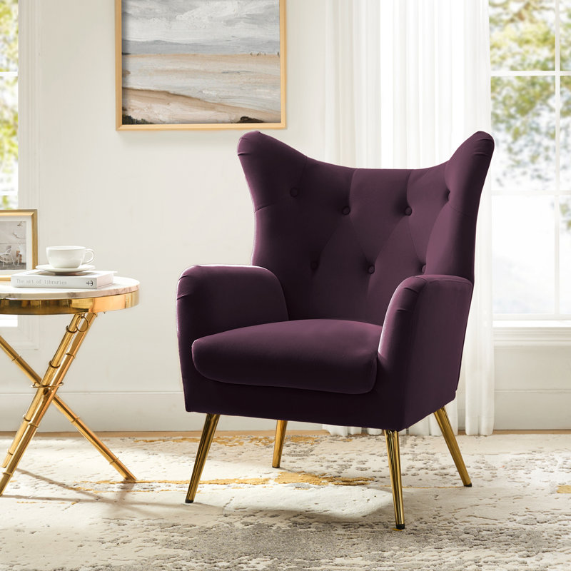 Fauteuil à oreilles 29,25 po Avianna, Velours mauve