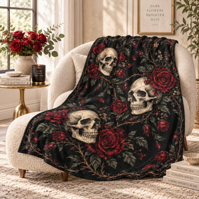 Plaid botanique à motif rose antique, jeté en flanelle à fleurs foncées avec illustration vintage ivoire, couche d'appoint légère pour canapé, lit et lecture, 127 x 152 cm