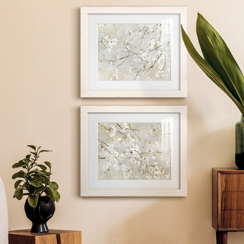 Blossom Confetti - ensemble de 2 peintures encadrées, H 24 po x l 36 po x P 1,5 po, Papier encadré blanc