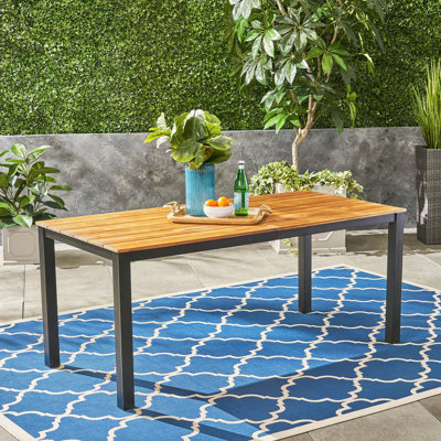 Table de salle à manger rectangulaire pour l'extérieur, table de patio en bois d'acacia de L 71 po, table bistro de ferme pour cour, jardin, bord de piscine, terrasse