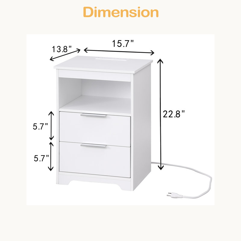 Table de chevet avec station de charge, table de bout à 2 tiroirs, table de bout en bois avec tiroir et tablette d'ouverture