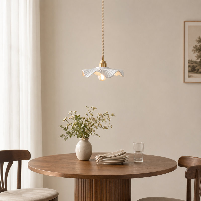 Ceramic Ruffled Scalloped Single-Light Pendant Light