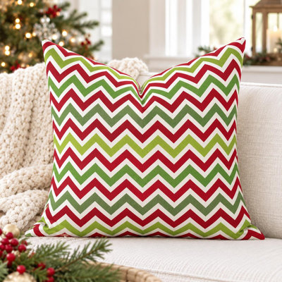 Coussin décoratif Noël à chevrons rouges et verts