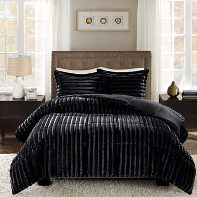 Édredon pour grand lit en fausse fourrure - noir, élégant et chaleureux, noir, chic et confortable