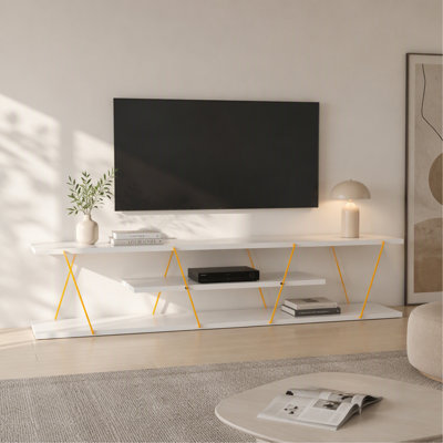 Meuble télé moderne du milieu du siècle, 4 étagères, rangement ouvert, câbles métalliques, centre multimédia, unité télé basse de 56 pouces