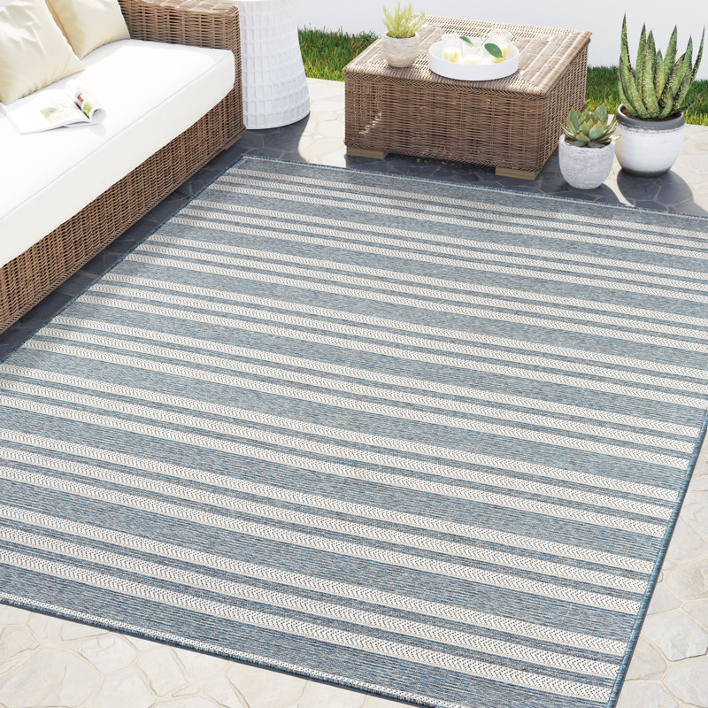 Tapis intérieur / extérieur à rayures horizontales bleu Abani OCE120B, Rectangulaire 3 pi x 5 pi