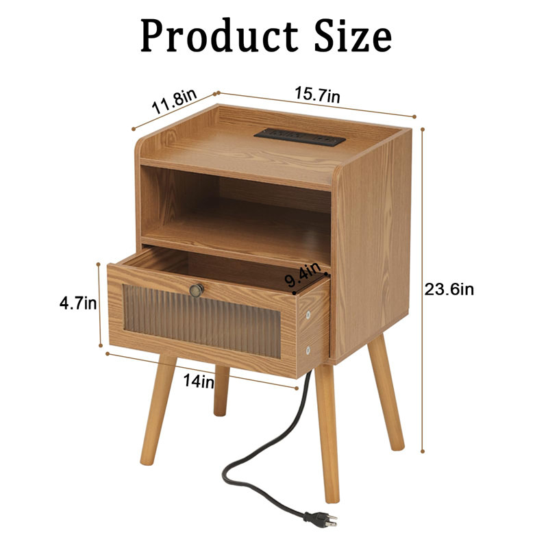 Mid Century Nightstand with Charging Station