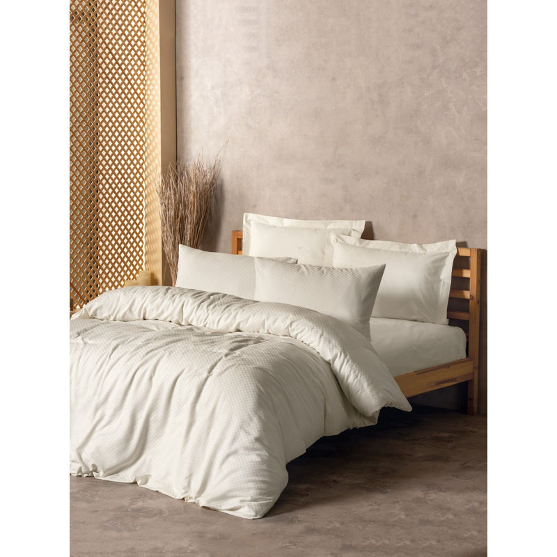 Ensemble de housse de couette de qualité supérieure Ranforce, couleur crème | 100% coton, housse de couette 79 x 87, drap plat 94 x 102, taies d'oreiller 20 x 28 (2) | Impression réactive, lavable à la machine, literie élégante et confortable