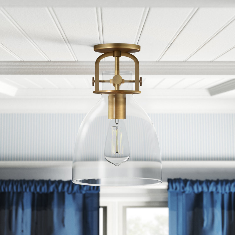 Borgen Glass Semi Flush Mount, Clear, Brushed Brass, 60 watt Bulb