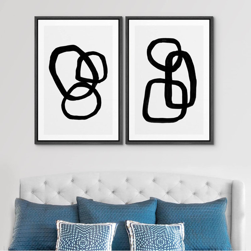 «Mid-Century Geometric Ring», 2 pièces, Noir, H 24 po x l 16 po