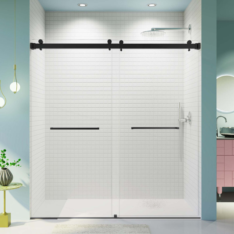 Ensemble de 2 portes de douche coulissantes doubles sans cadre, porte en verre trempé