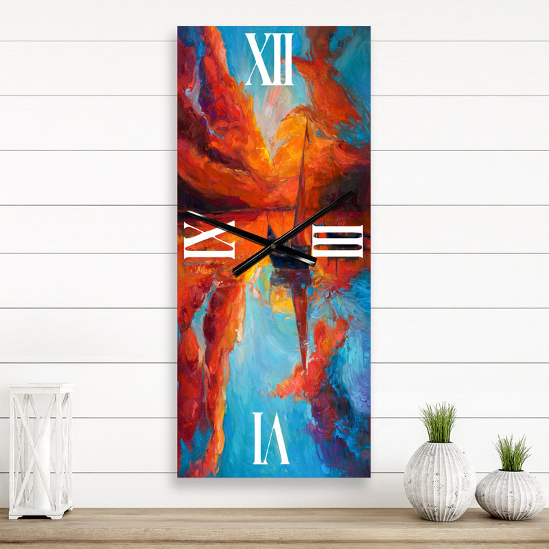 Petit bateau pendant une horloge murale au coucher du soleil, Petit