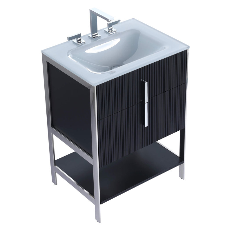 Mirutil Single Bathroom Vanity with Top, Black Matte, Chrome