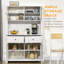 Buffet de cuisine 63,5 "avec huche, armoire de rangement pour garde-manger avec 4 tablettes, tiroirs, portes en verre encadrées, comptoir à micro-ondes ouvert