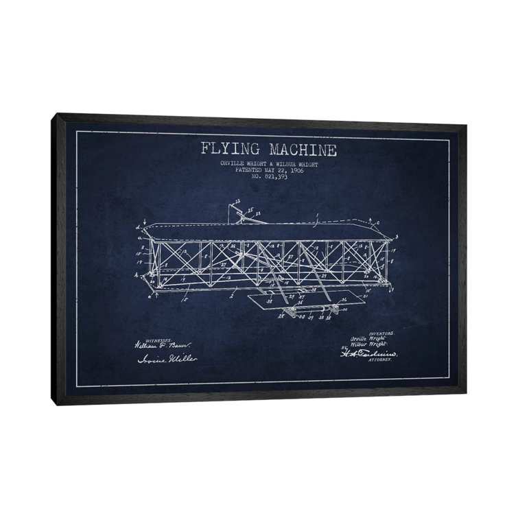 Airplane Navy Blue Patent Blueprint by Aged Pixel - Print on Canvas