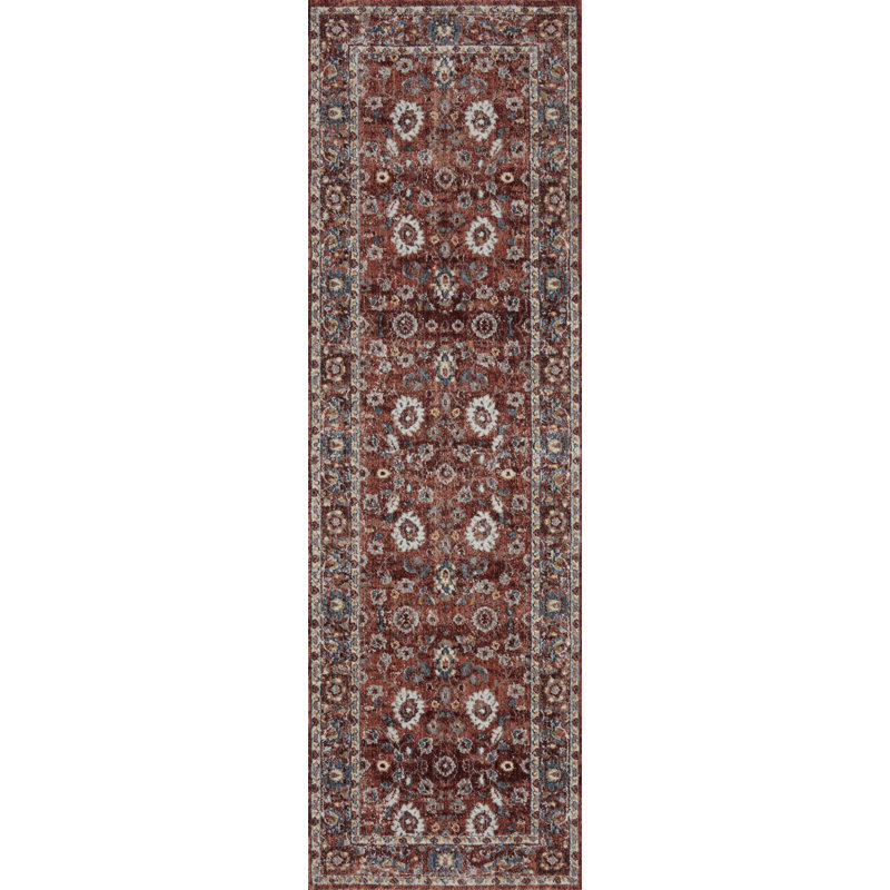 Tapis rouge tissé à la machine Leonara, Tapis de couloir 2 pi 7 po x 8 pi