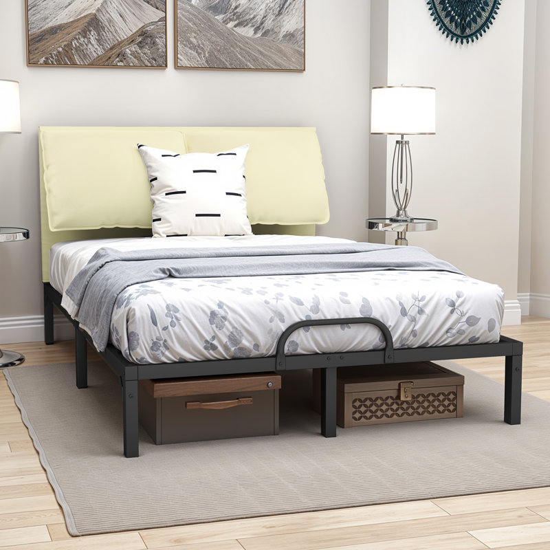 Lit rembourré en similicuir, Beige, Queen