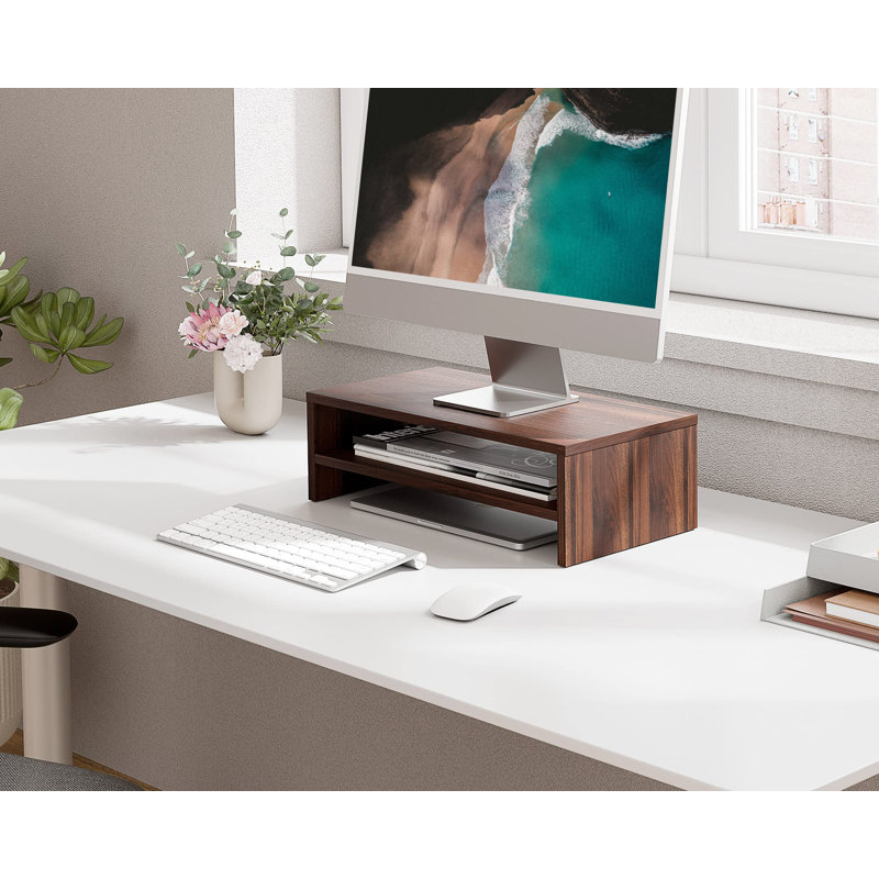 Monitor Stand - 2 Tier Computer Monitor Riser With Shelf, Wood Desktop Stand For Laptop Computer Screen, Desk Organization, Office Supplies