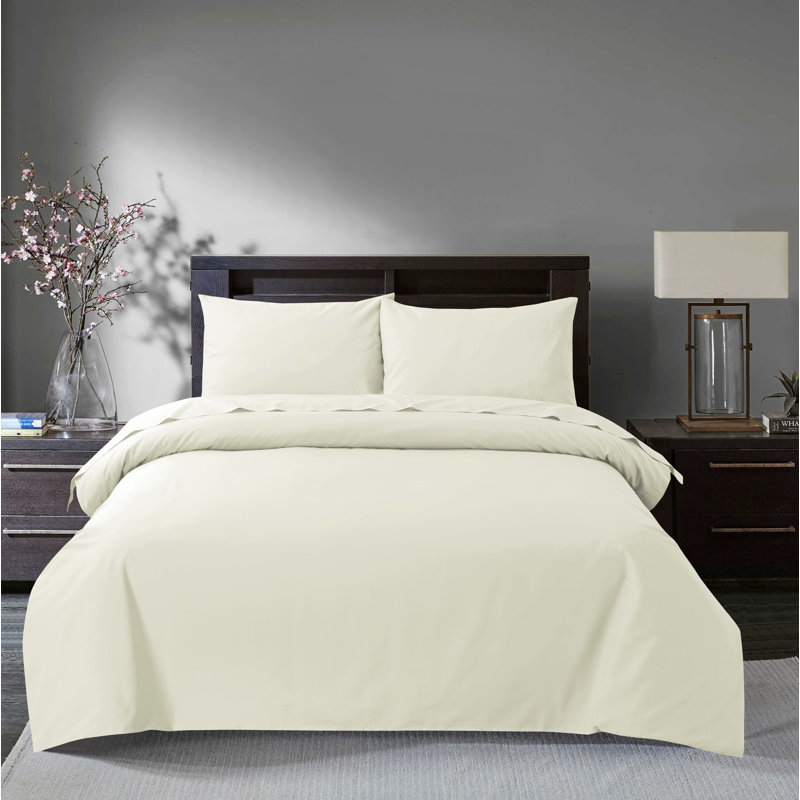 Blodgett Cotton Solid Colour Duvet Cover Set with Pillowcases, Super King - 2 Standard Pillowcases, Ivory