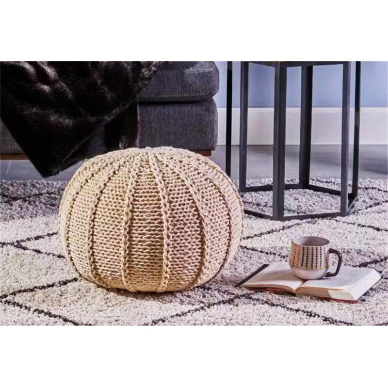 POUF TRICOTÉ, Coton beige