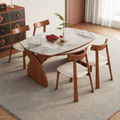 29.53"W to 47.24"W Mid-Century Intertwined Horn Leg Small Space Extendable Sintered Stone Dining Table