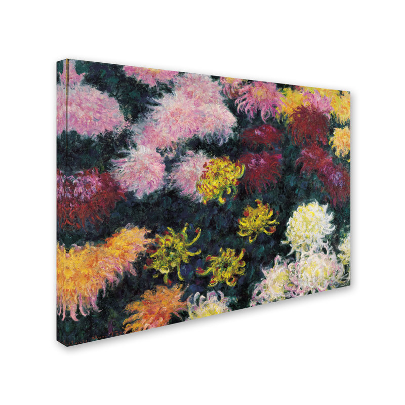 «Chrysanthemum» par Claude Monet - reproduction d'art sur toile tendue, H 35 po x l 47 po