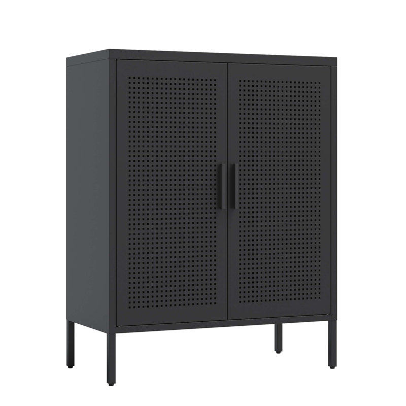 Armoire de rangement en métal avec 2 portes et 2 tablettes réglables, Noir