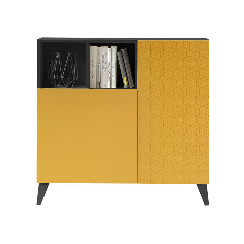 12 Pair Shoe Storage Cabinet, Jet Black/Mustard