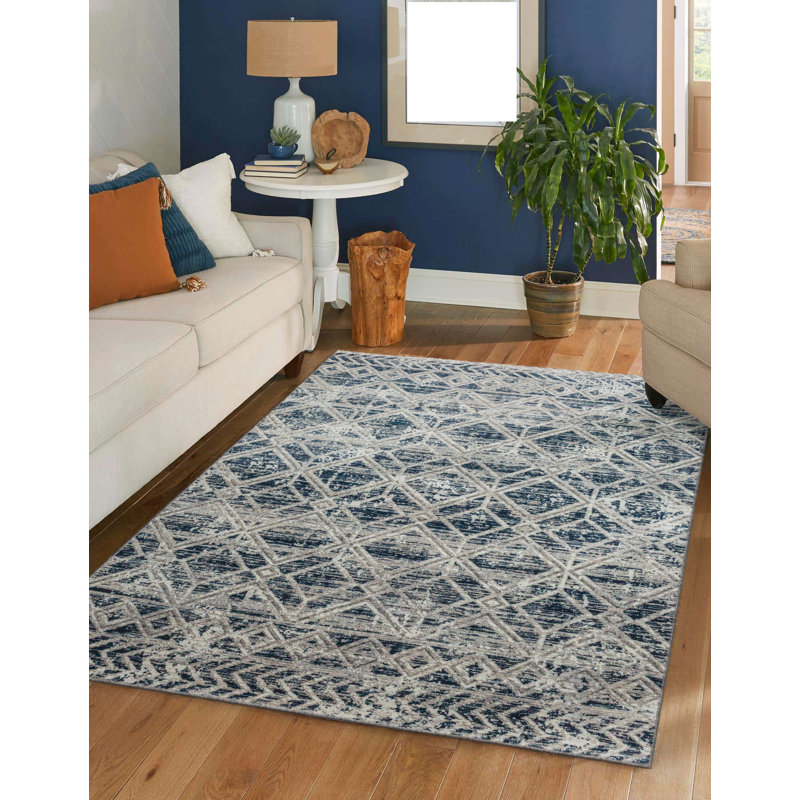  Kainaan 1243 Blue Geometric Area Rug, Rectangle 3'3" x 4'11", Blue
